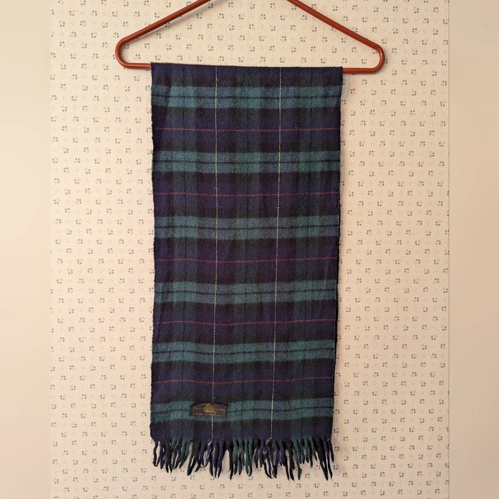 🖤 💙 Vintage Muffler Tartan Clan Scottish Plaid Wool Scarf Woolmark